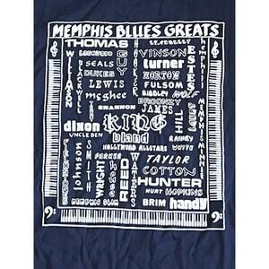 Vintage Memphis Blues Greats T-Shirt Anvil Size L Navy Music Tee 100% Cotton